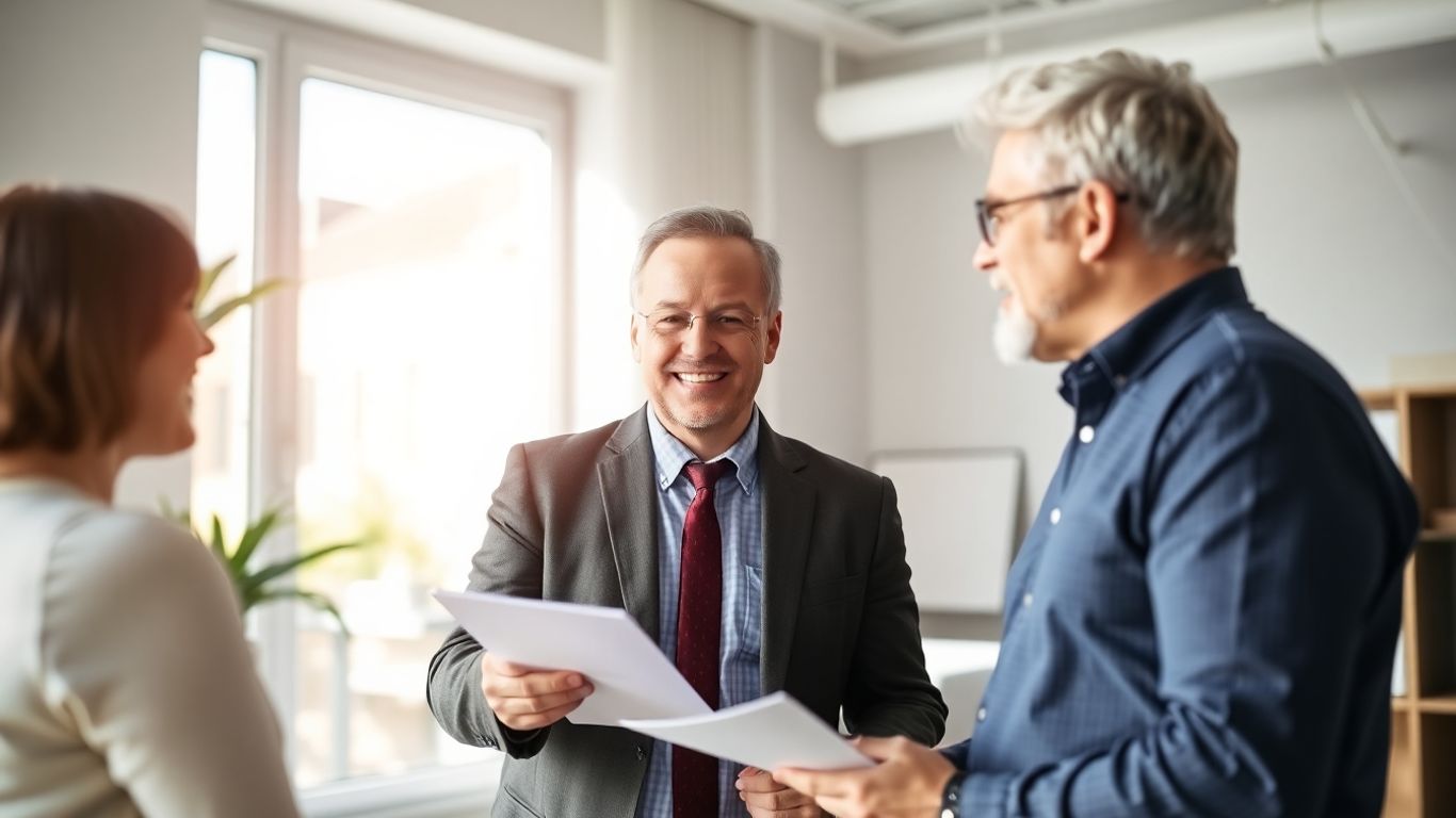 Versicherungsberater und Kunde im Gespräch im Büro