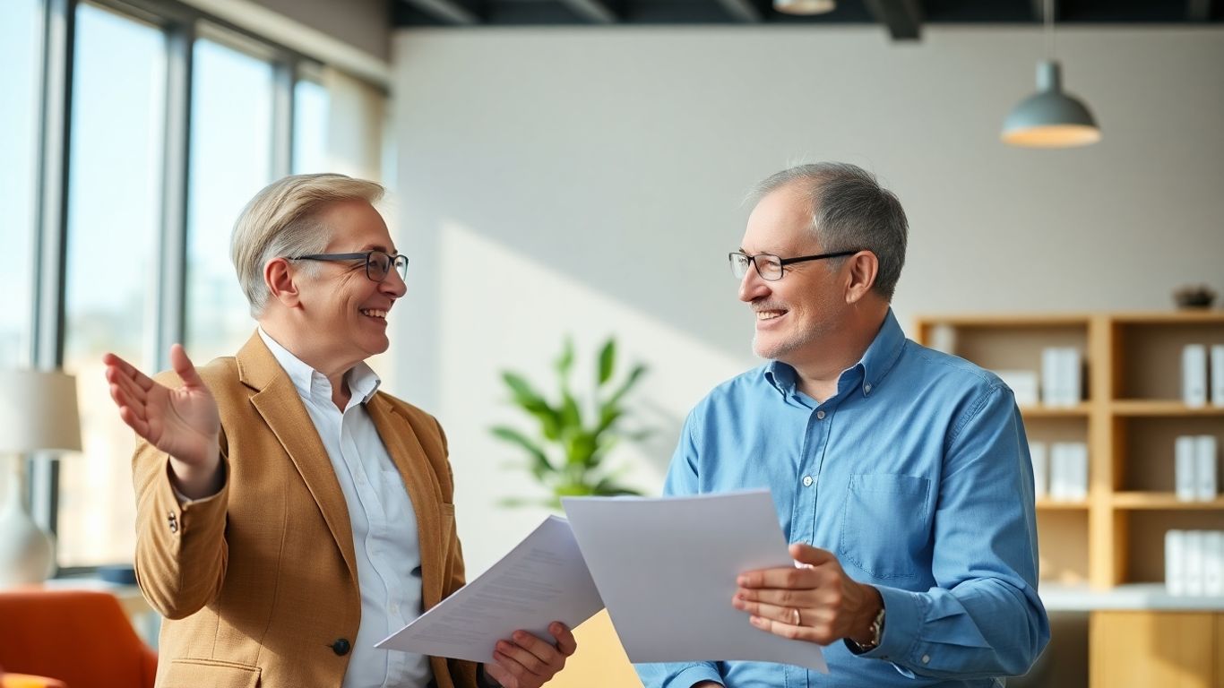 Versicherungsberater und Kunde im Gespräch im Büro