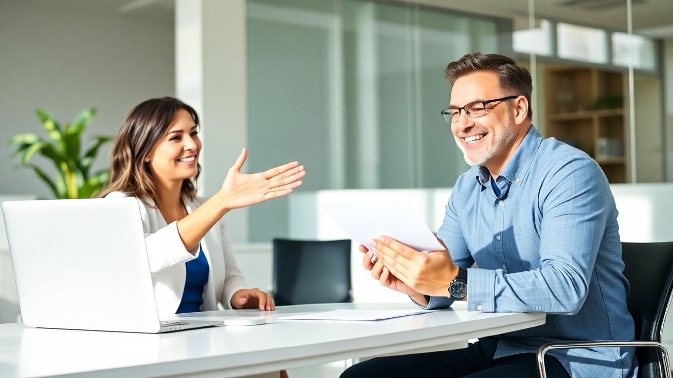 Versicherungsberater und Kunde im Gespräch im Büro