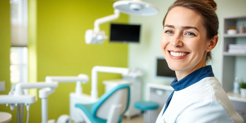 Lächelnde Zahnärzte in heller Praxis