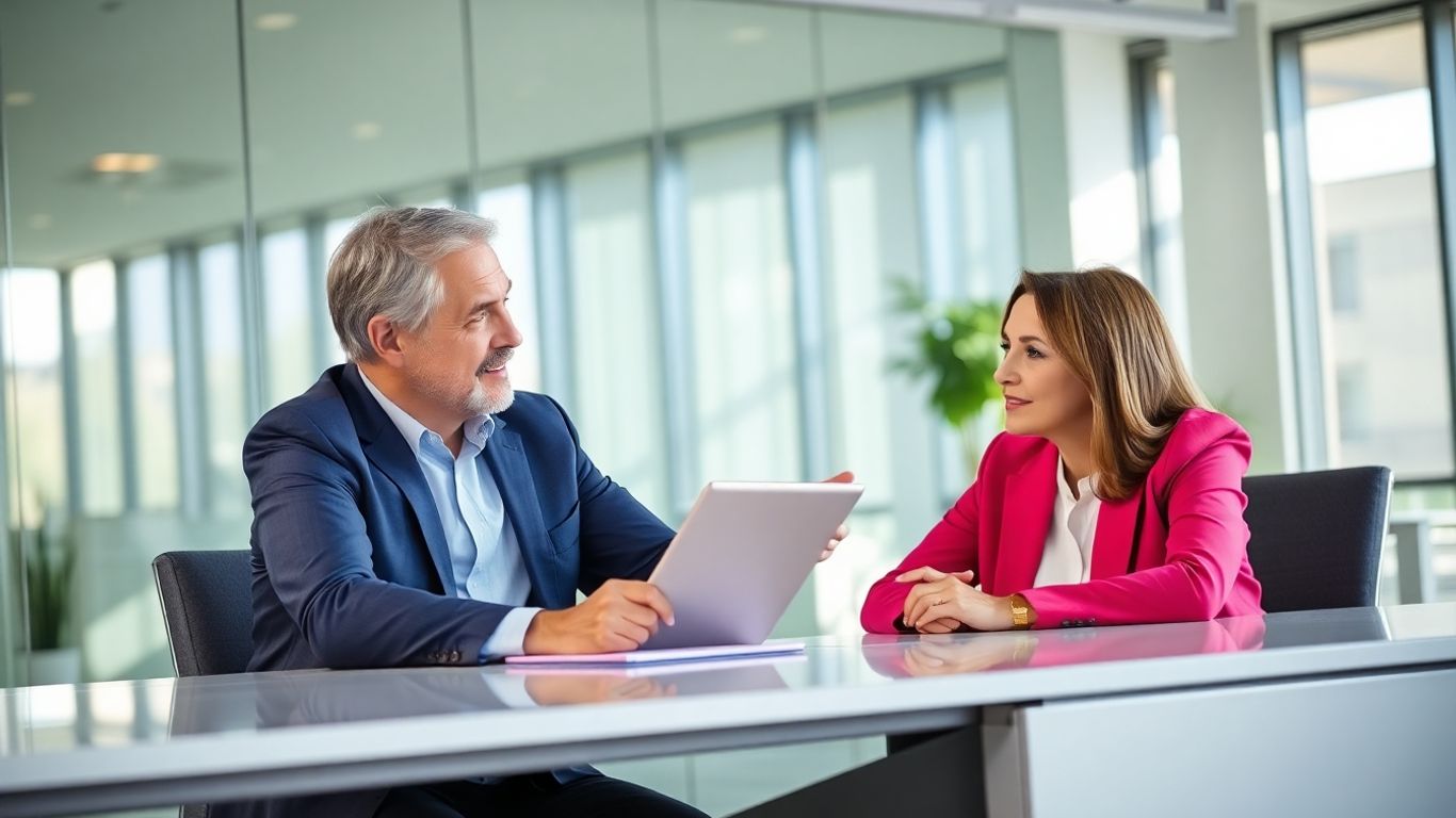 Versicherungsberater und Kunde im Gespräch im Büro