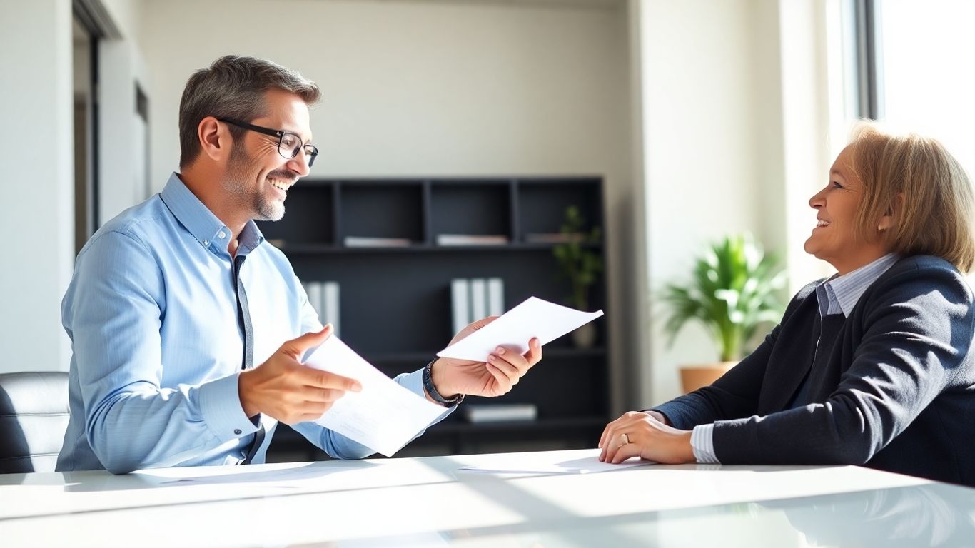 Berater und Kunde im Gespräch über Versicherung