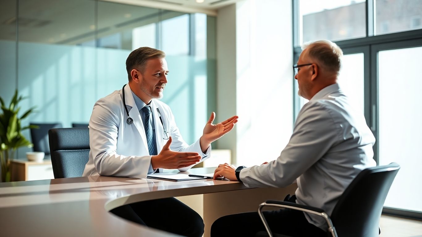 Arzt und Berater im Gespräch im Büro