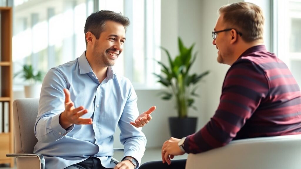 Versicherungsberater und Kunde im Gespräch im Büro