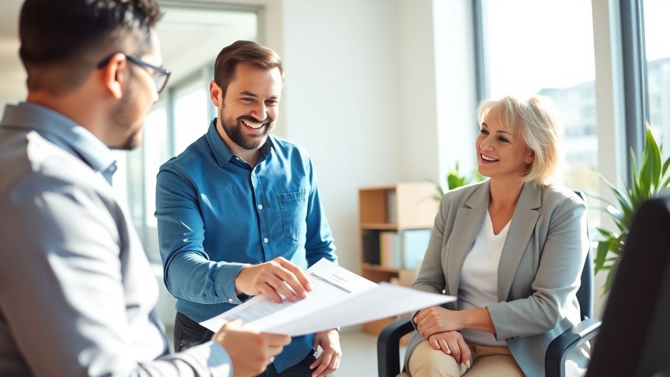 Versicherungsberater und Kunde im Gespräch im Büro