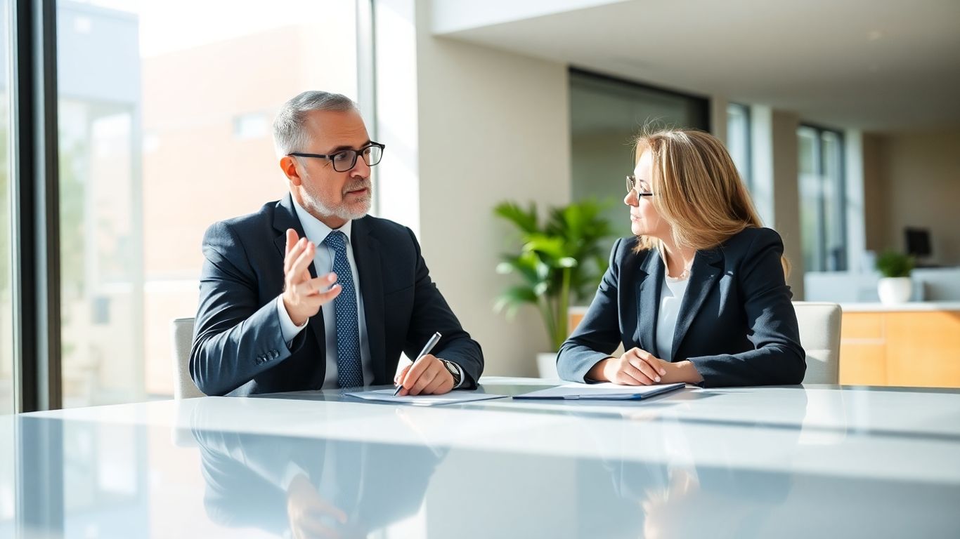 Versicherungsberater und Kunde im Gespräch im Büro