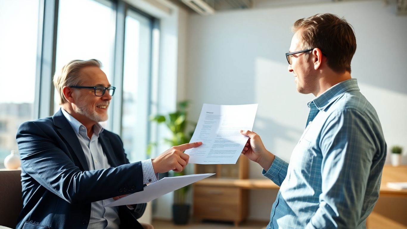 Versicherungsberater und Kunde im Gespräch im Büro