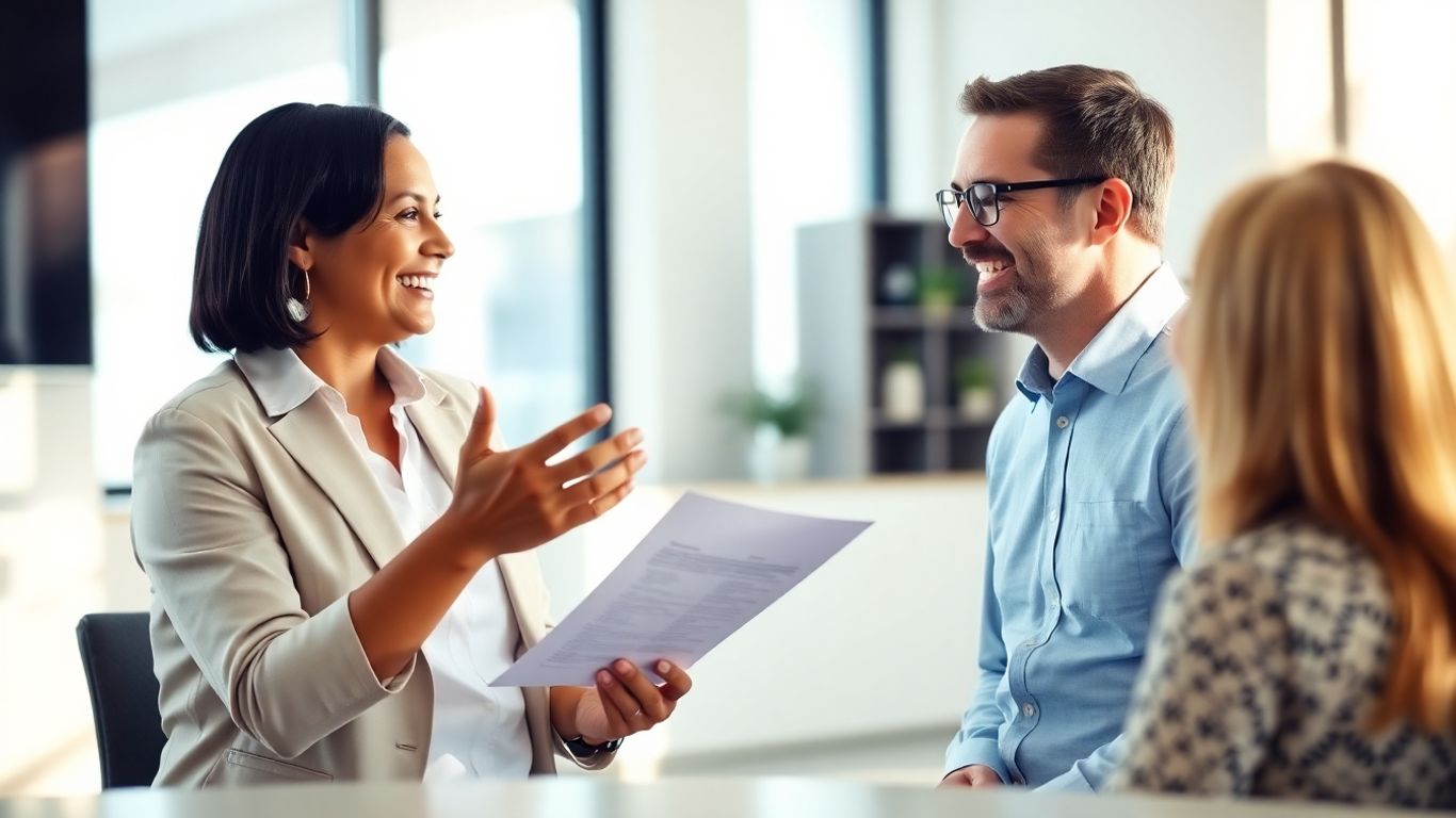 Versicherungsberater und Kunde im Gespräch im Büro