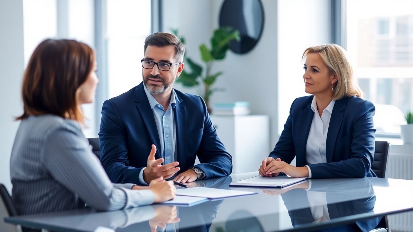 Versicherungsberater und Kunde im Gespräch im Büro