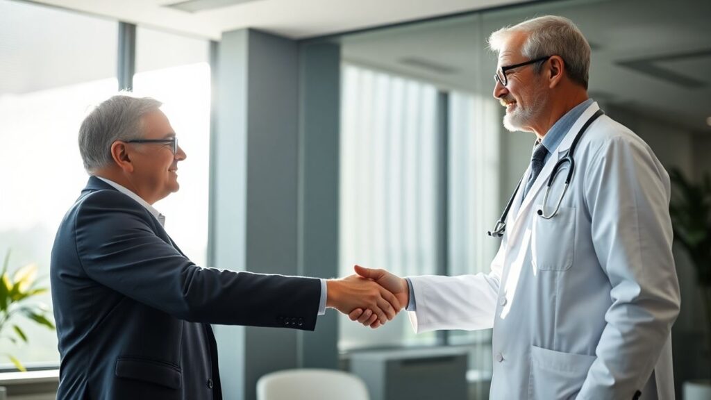 Arzt und Berater im Gespräch in einem Büro