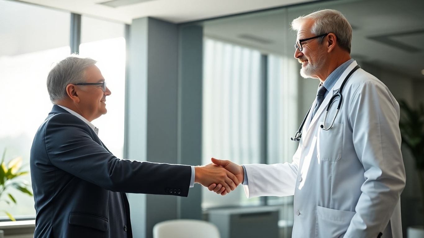 Arzt und Berater im Gespräch in einem Büro