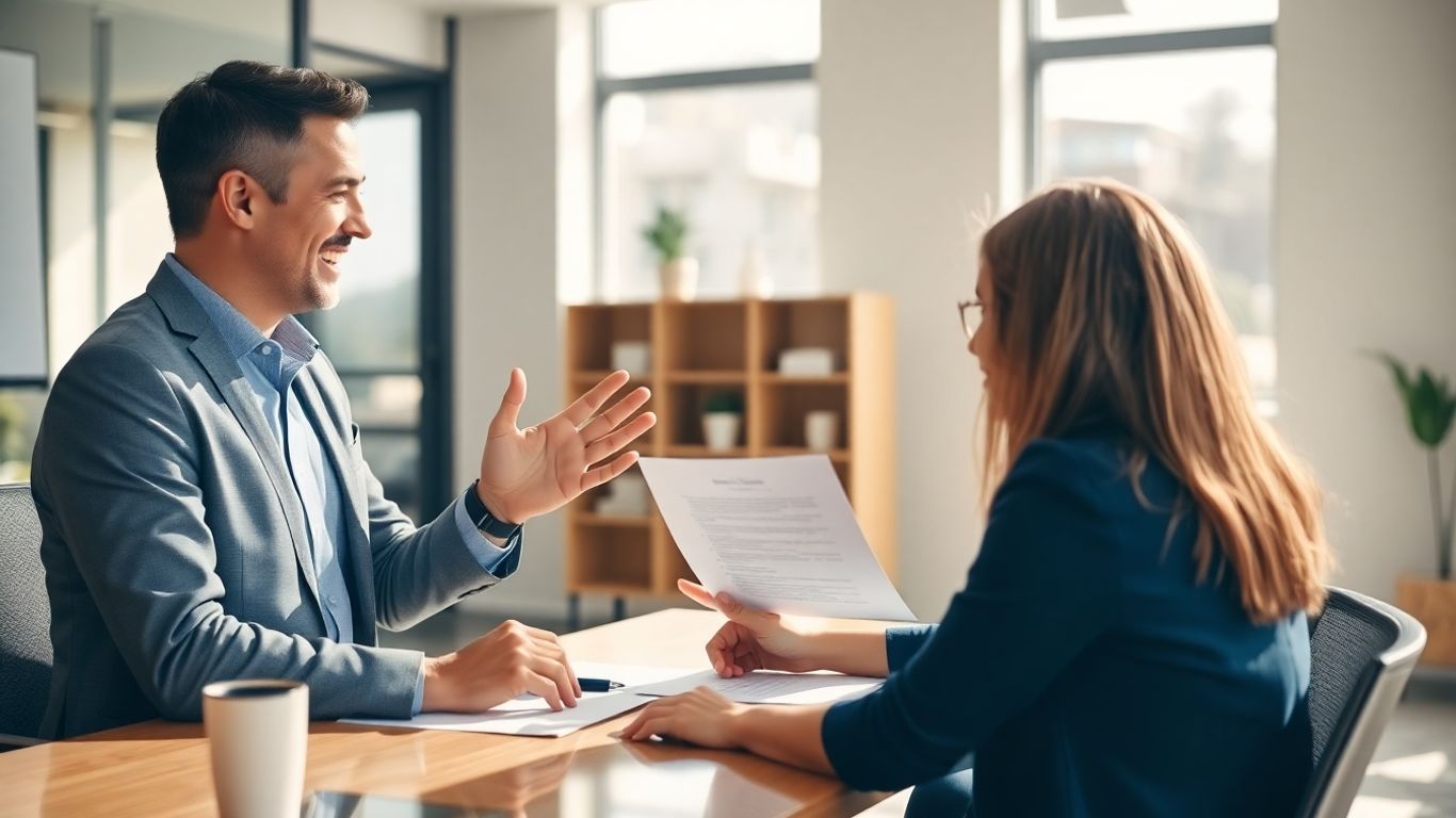 Versicherungsberater und Kunde im Gespräch im Büro