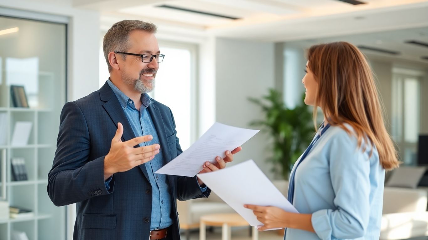 Versicherungsberater und Kunde im Gespräch im Büro