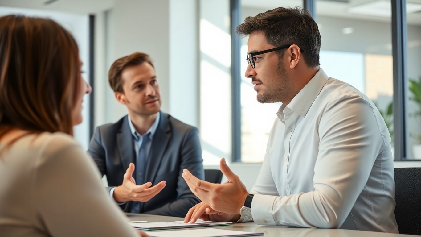 Versicherungsberater und Kunde im Gespräch im Büro