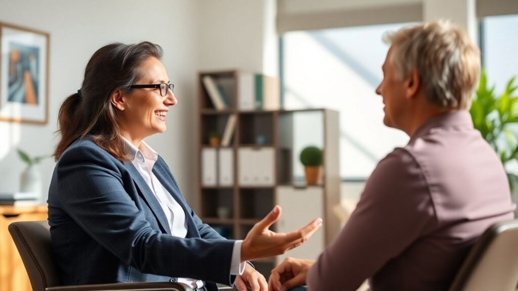 Versicherungsberater und Kunde im Gespräch im Büro
