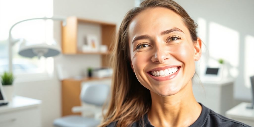 Zahnarzt lächelt in moderner Praxis.