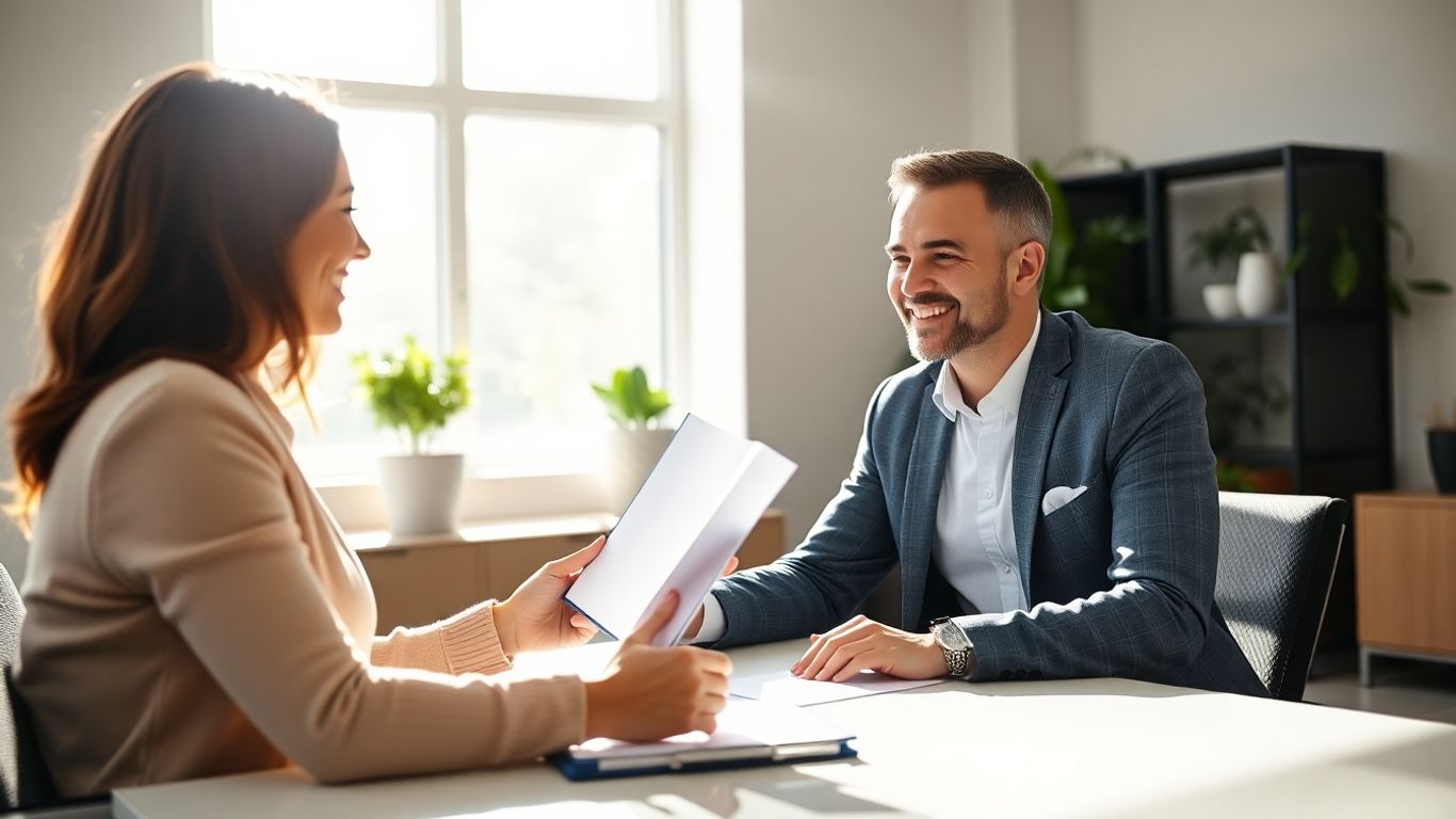 Versicherungsberater und Kunde im Gespräch im Büro