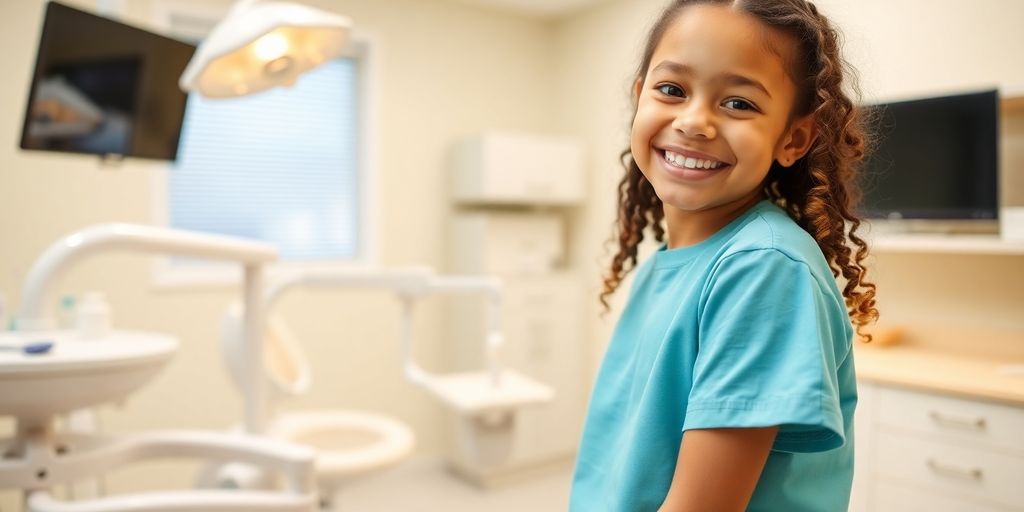 Lachender Zahnarzt in heller Praxis.