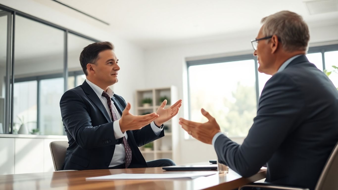 Versicherungsberater und Kunde im Gespräch im Büro
