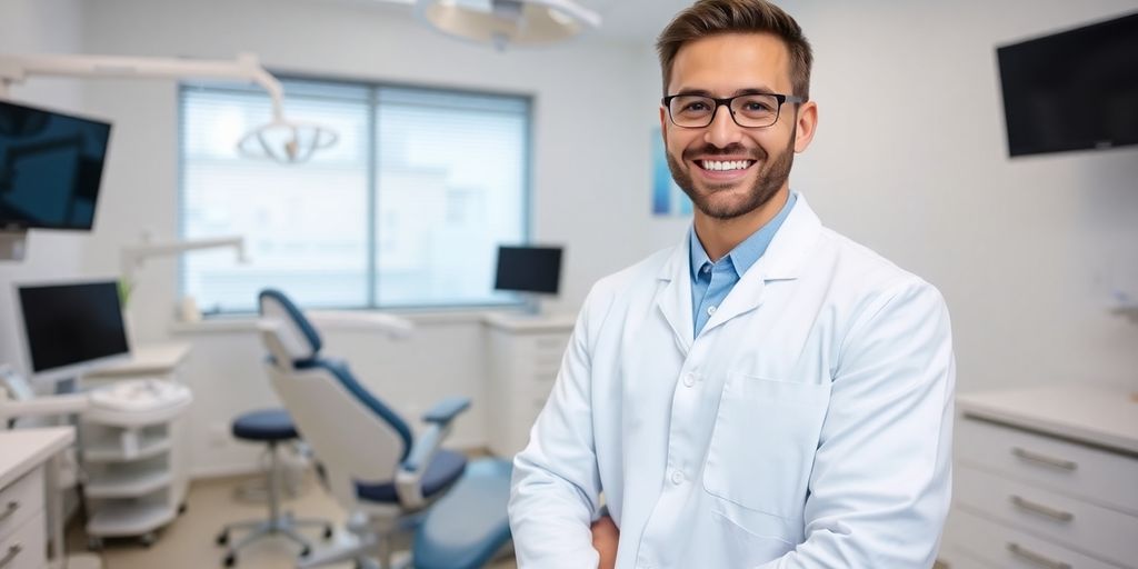 Zahnarzt mit Patient in moderner Praxis