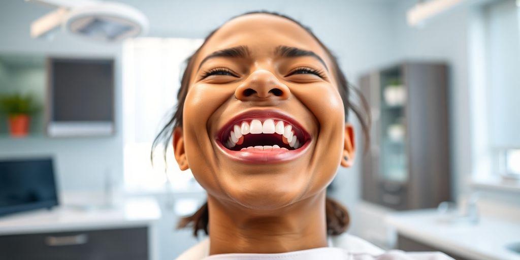 Zahnarzt lächelt in heller Praxis