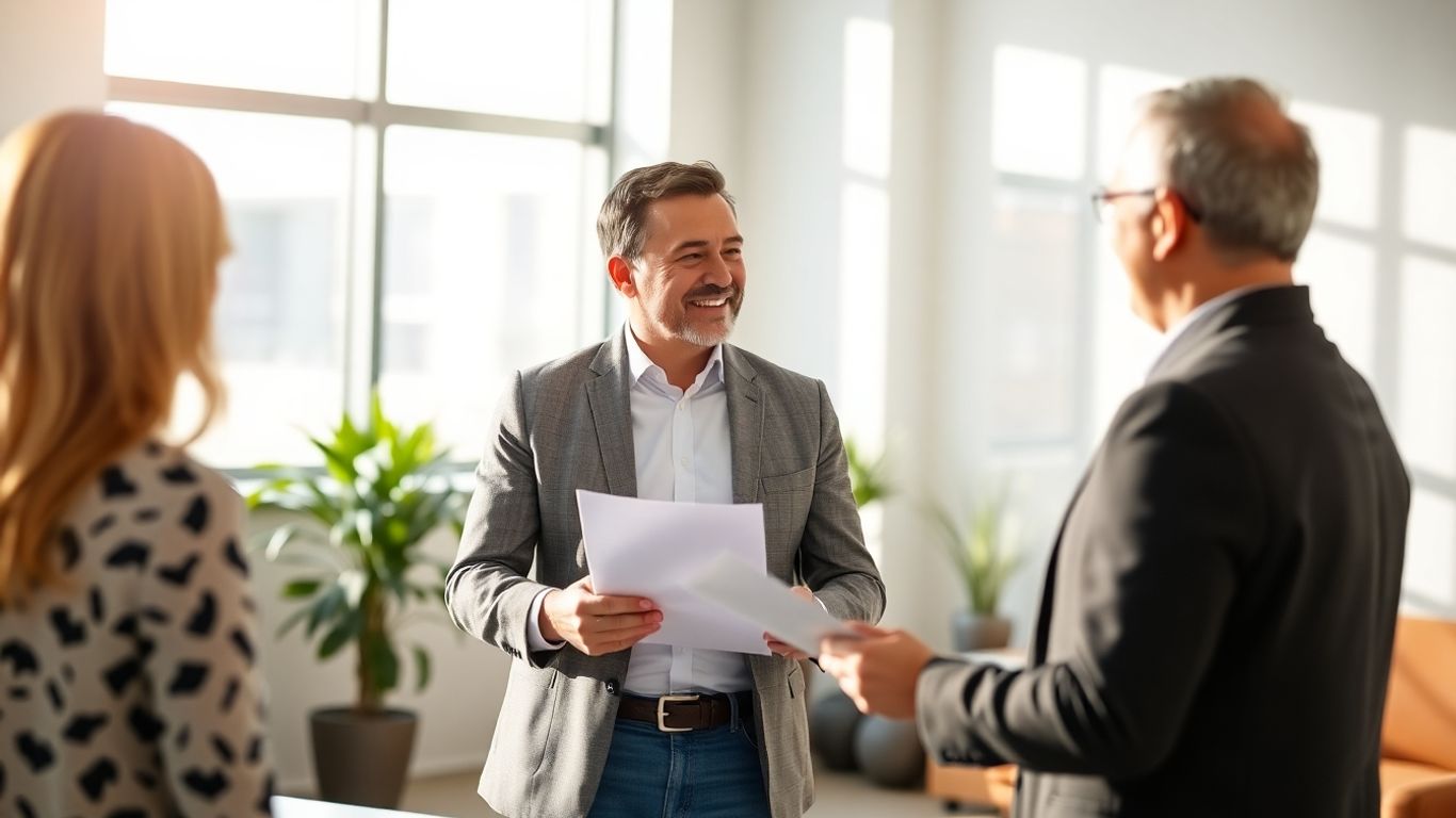 Versicherungsberater und Kunde im Gespräch im Büro