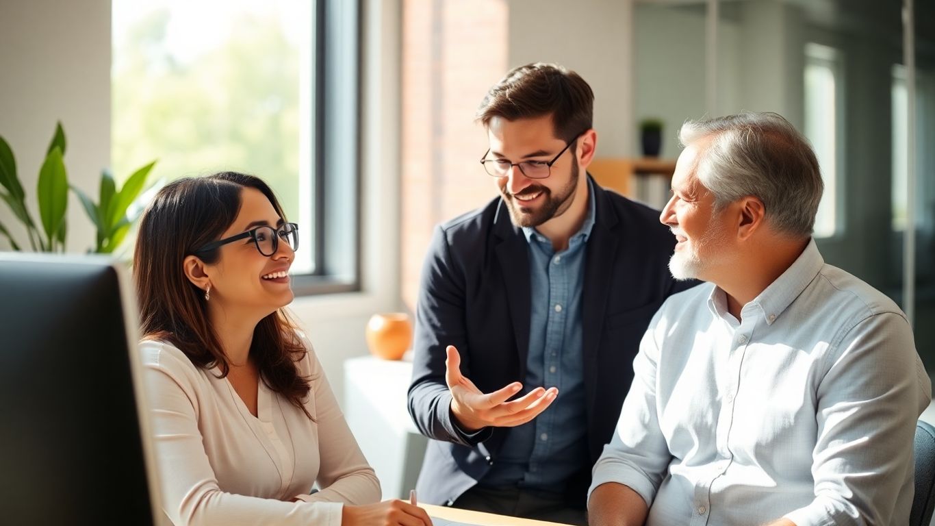 Versicherungsberater und Kunde im Gespräch im Büro