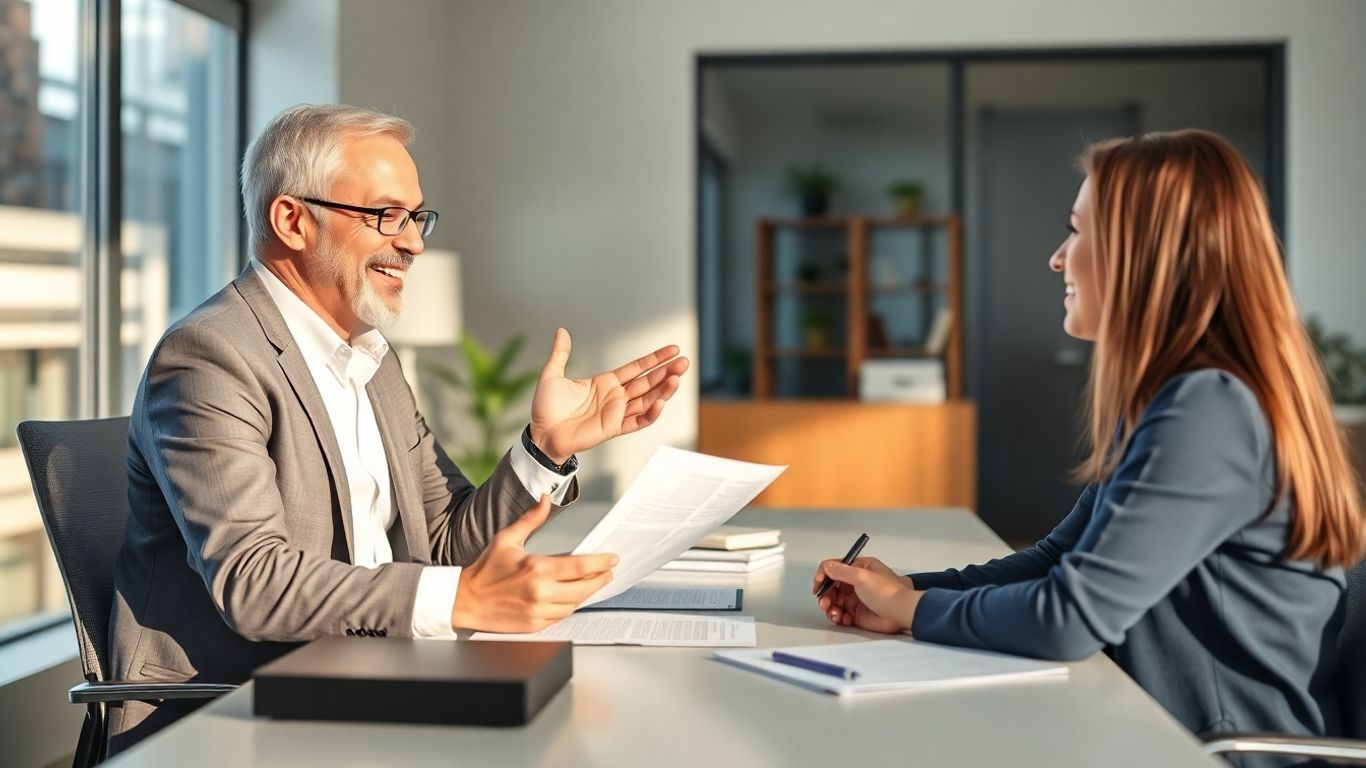 Versicherungsberater und Kunde im Gespräch im Büro