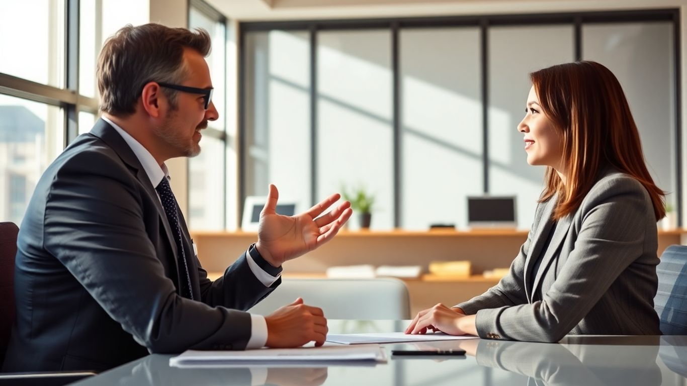 Berufsberater und Kunde im Gespräch im Büro