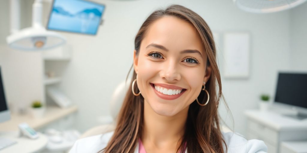 Zahnarzt lächelt in moderner Praxis