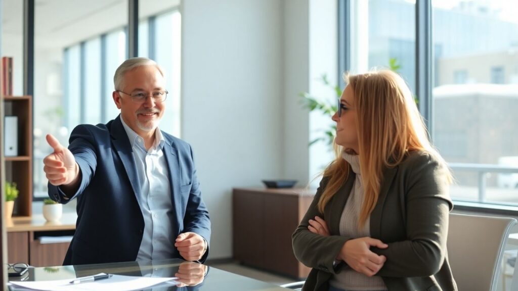 Versicherungsberater und Kunde im Gespräch im Büro