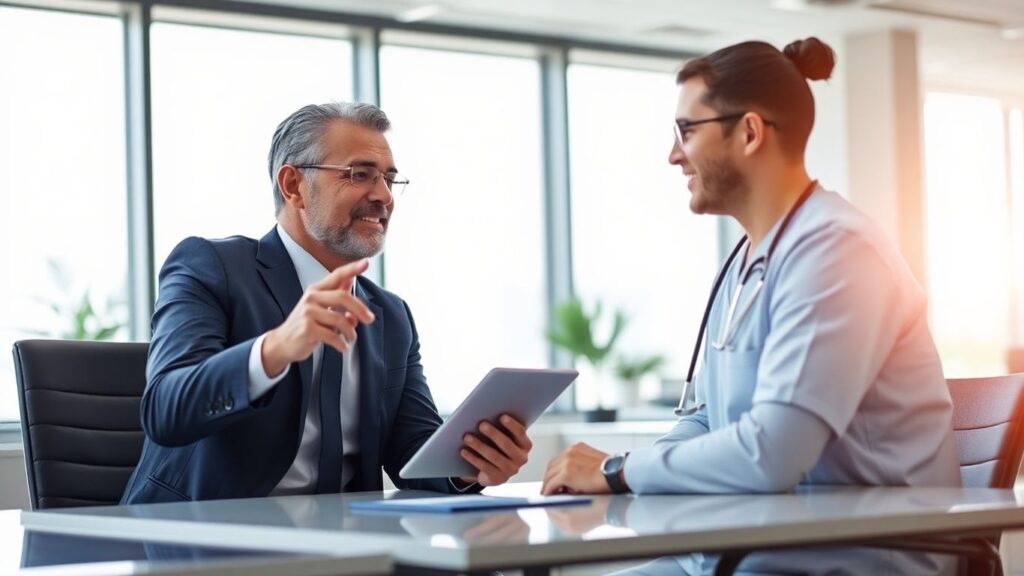 Arzt und Berater im Gespräch im Büro