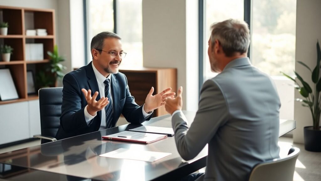 Berater und Kunde im Gespräch im Büro