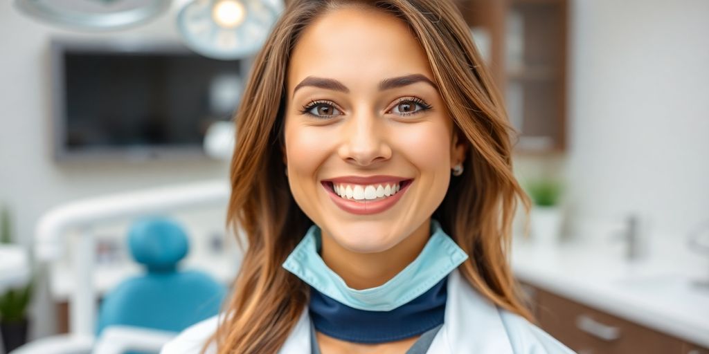 Zahnarz lächelt in heller Praxis