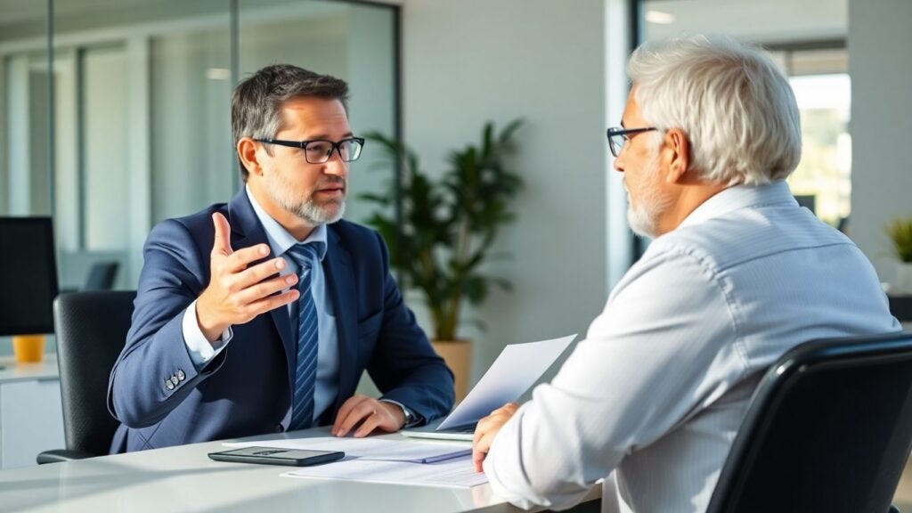Versicherungsberater und Kunde im Gespräch im Büro