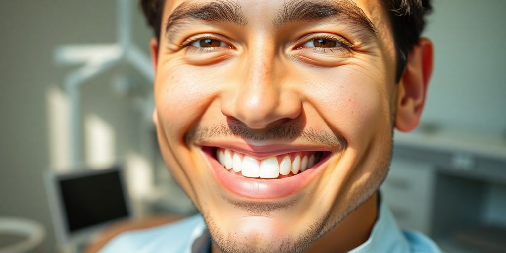 Lächelnder Zahnarzt in heller Praxis