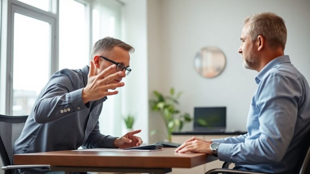 Versicherungsberater spricht mit Kunde über psychische Erkrankungen.