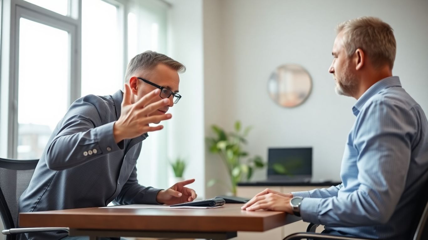 Versicherungsberater spricht mit Kunde über psychische Erkrankungen.