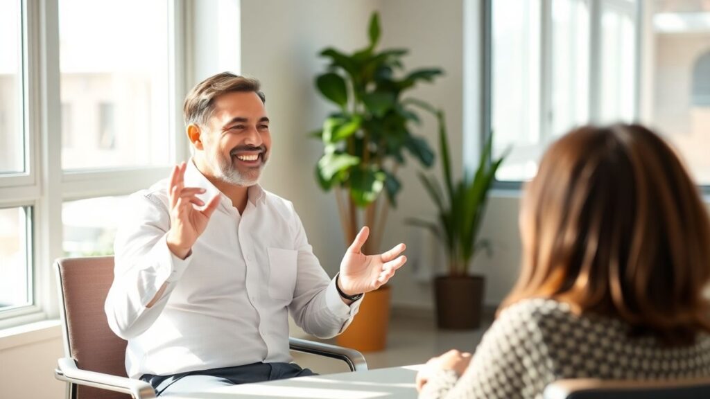 Versicherungsberater und Kunde im Gespräch im Büro