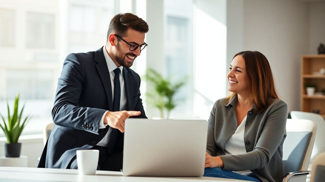 Versicherungsberater und Kunde im Gespräch im Büro.