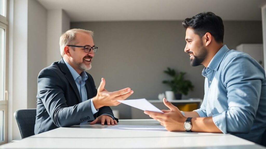 Versicherungsberater und Kunde im Gespräch im Büro
