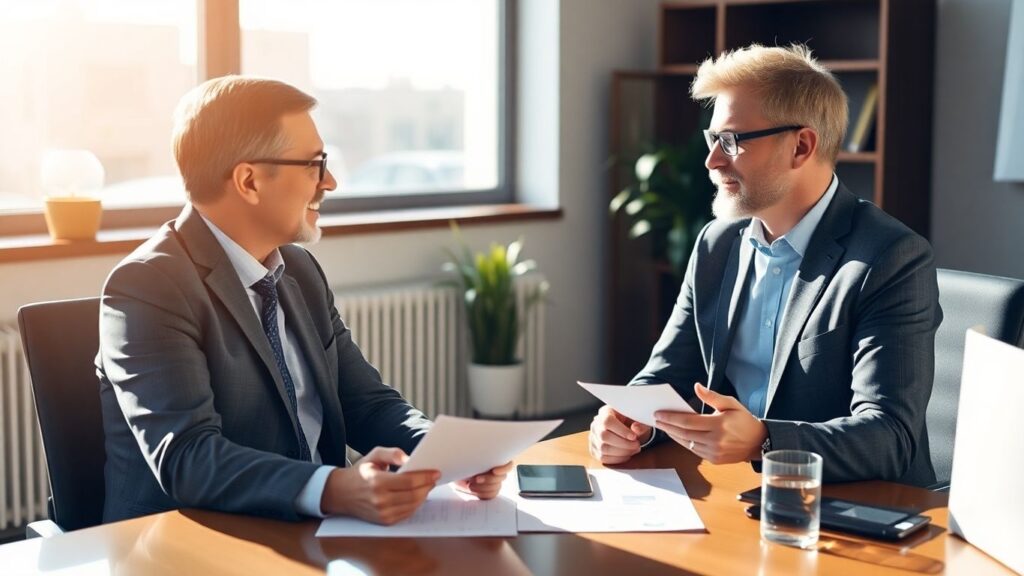 Berater und Selbstständiger im Gespräch im Büro