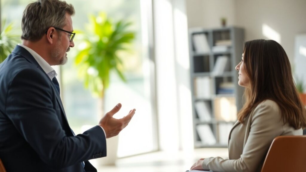 Versicherungsberater spricht mit Kunde im Büro