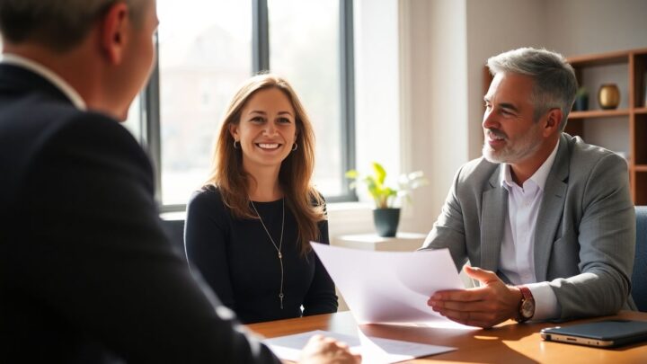 Frau im Gespräch mit Versicherungsberater im Büro