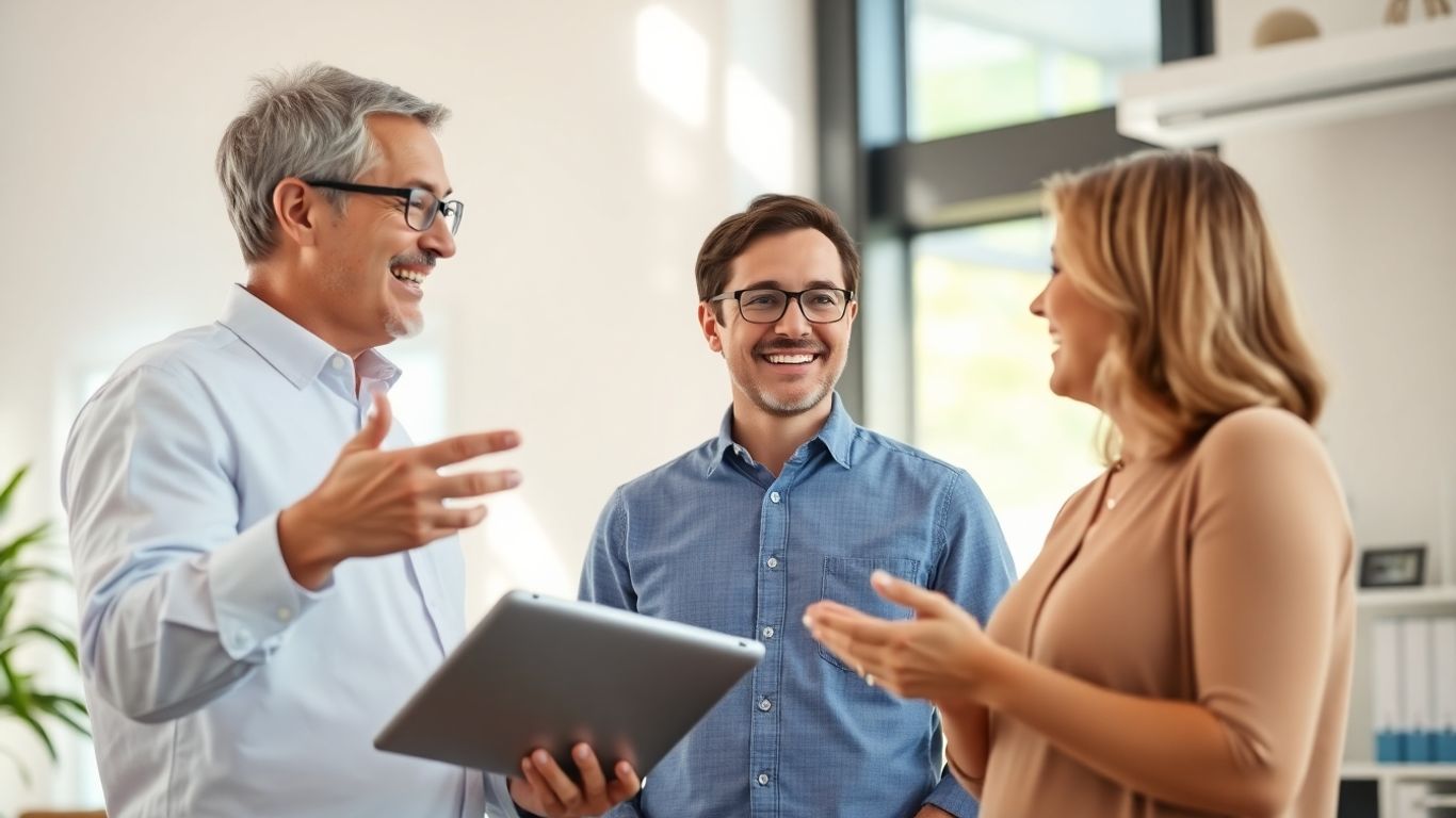 Versicherungsberater und Kunde im Gespräch im Büro