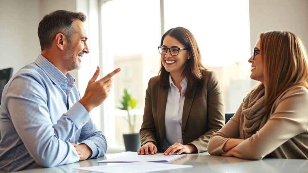 Versicherungsberater und Kunde im Gespräch im Büro.