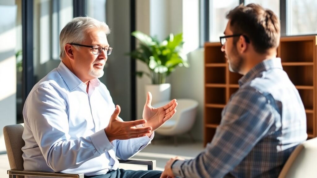 Berufsberater spricht mit Kunde im Büro