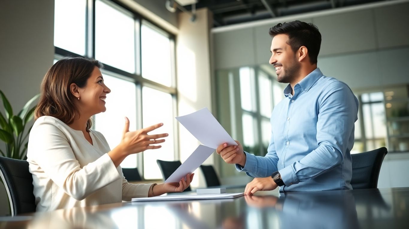 Versicherungsberater und Kunde im Gespräch im Büro