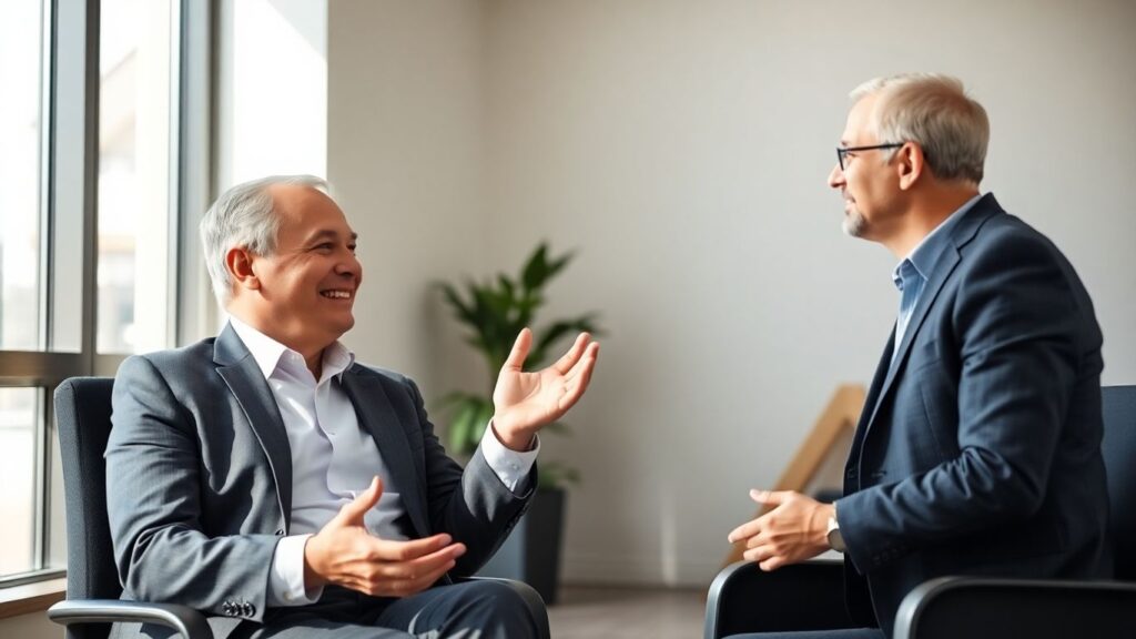 Versicherungsberater und Kunde im Gespräch im Büro