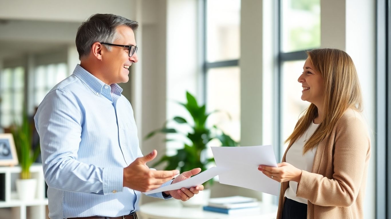 Versicherungsberater und Kunde im Gespräch im Büro